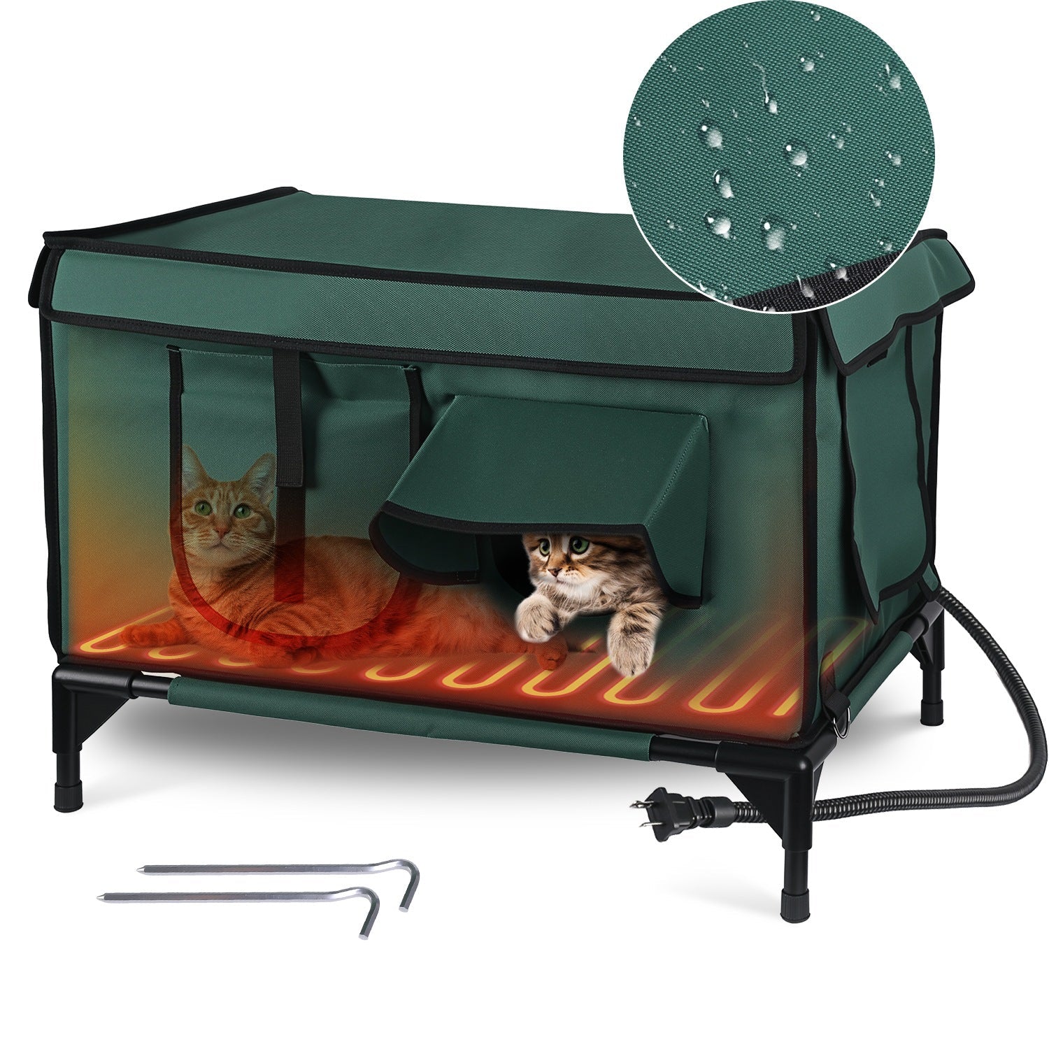 Weatherproof and Heated Shelter House - Multiple Cats - (Green - (While Supplies Last)
