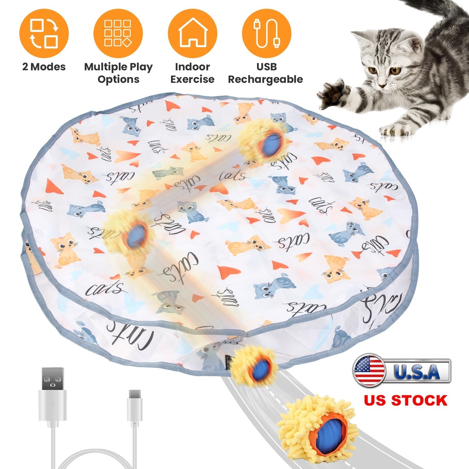 Interactive Fast Rolling Toy Ball - Cat - (Rechargeable Battery) - (While Supplies Last)