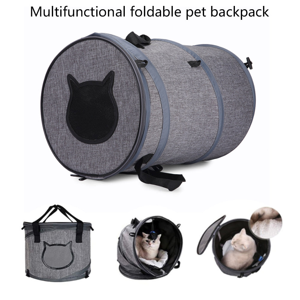 Portable Travel Cat Design Carrier Bag - Cat - (Grey) - (Foldable) - (Lightweight)
