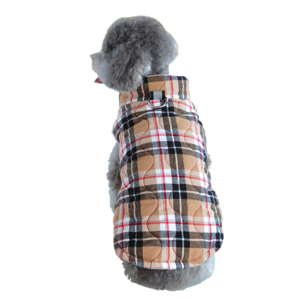 Heavy Cotton British Plaid Zipper Down Jacket - Dog Cat - (Green, Red) - (XS-3XL)