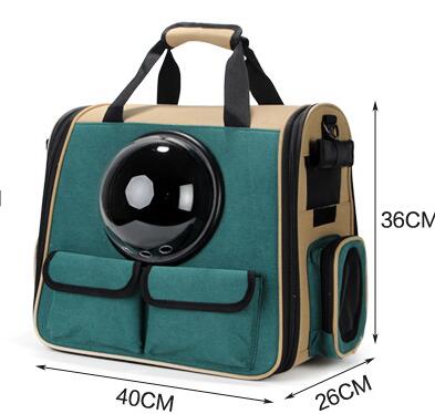Pet Carrier Travel Bag  - Cat - (Dark Green) - (Stylish) - (Bubble Window)