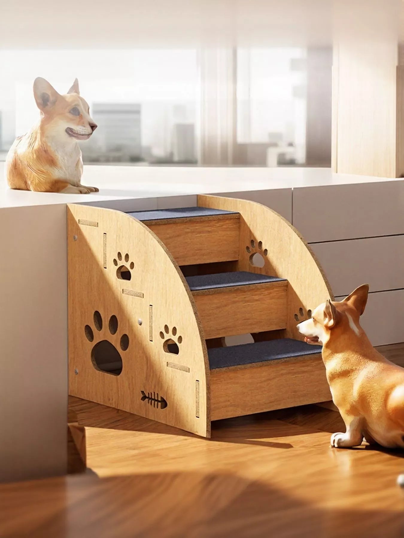 Wooden Stairs with Paw Prints - Dog - (Wood) - (3-Steps) - (While Supplies Last)
