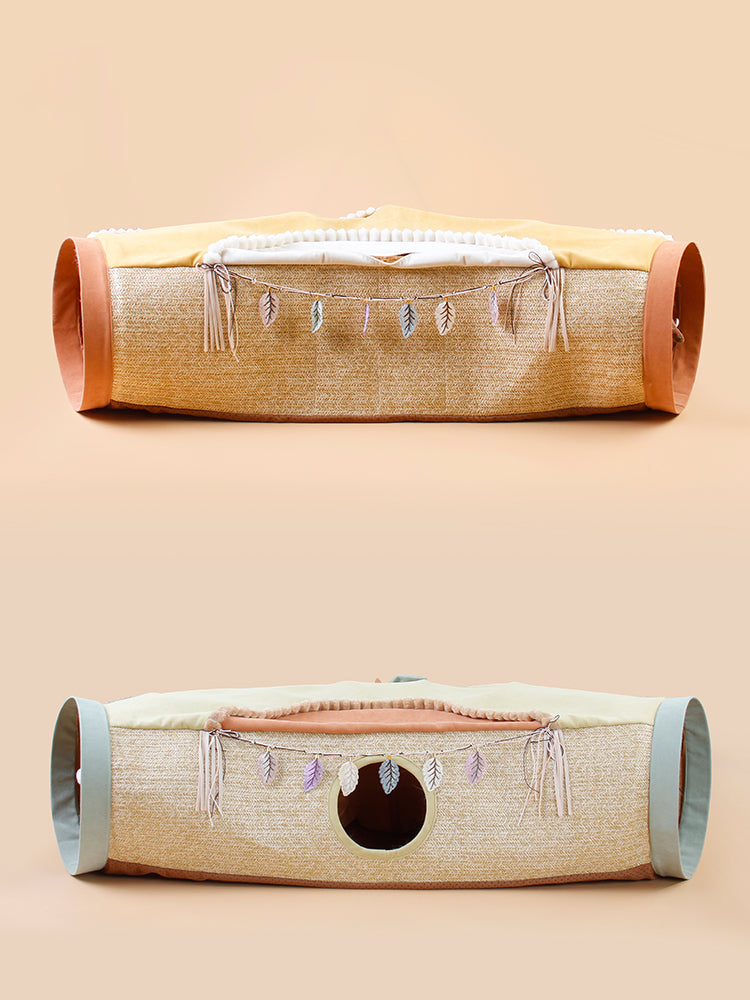 Interactive Play in this Rolled Up Carpet Toy with Several Openings - Cat - (Avocado, Orange)