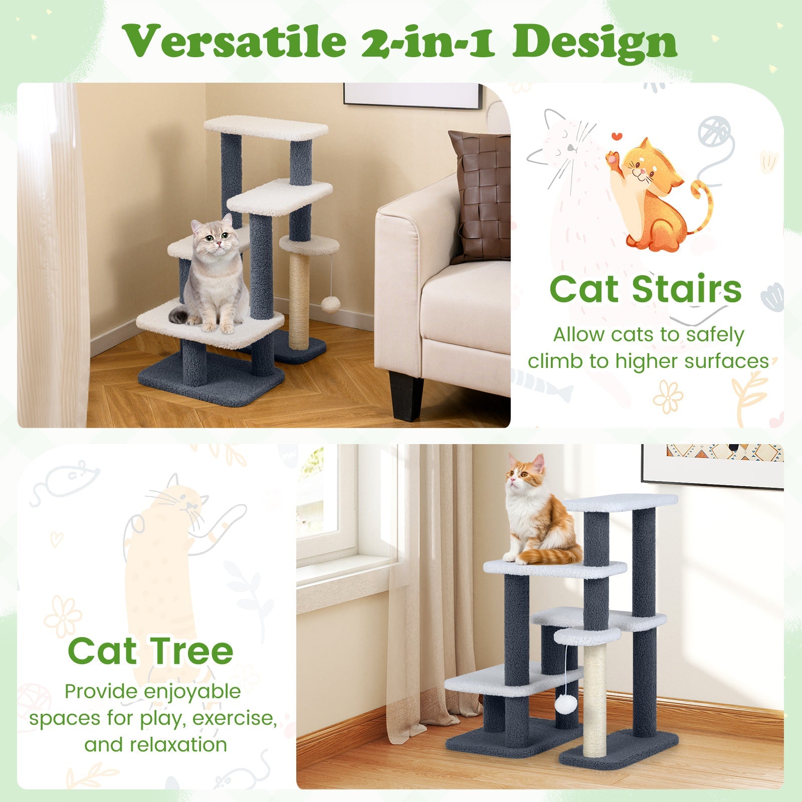 2-in-1 Cat Stairs and Cat Tree Tower ...