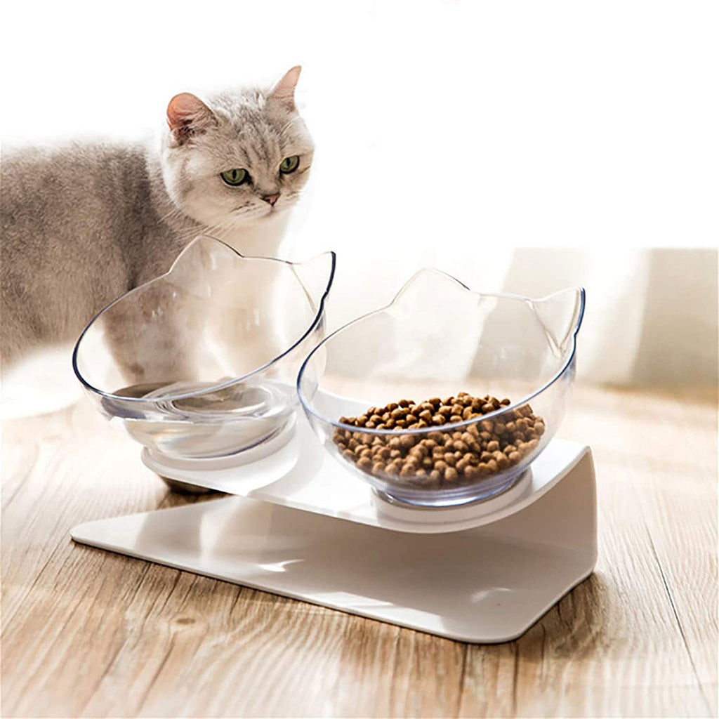 Non-Slip Elevated One Base Dual Cat Bowls - (25 Color/Style Options)