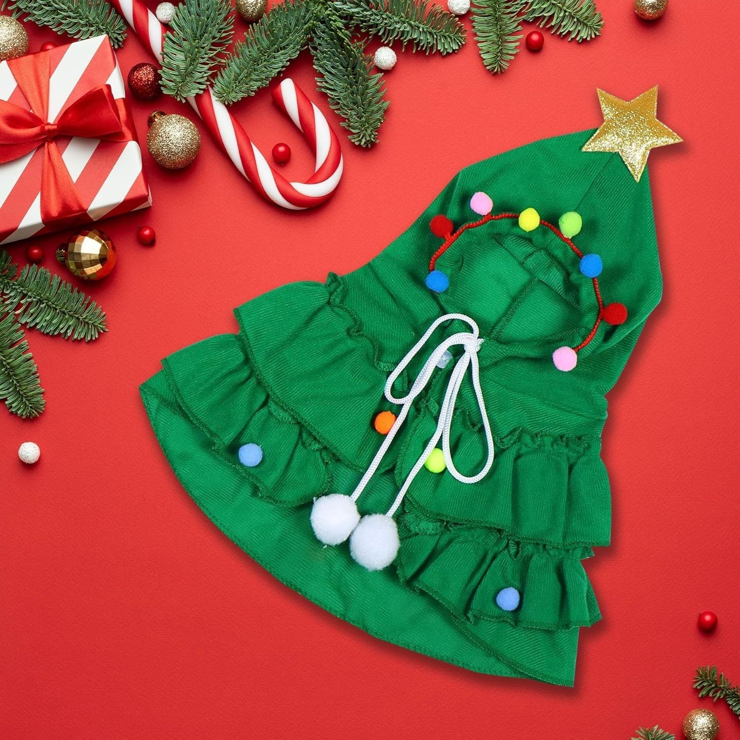 Christmas Tree Costume - Dog Cat (S-L) - (Green, Red)