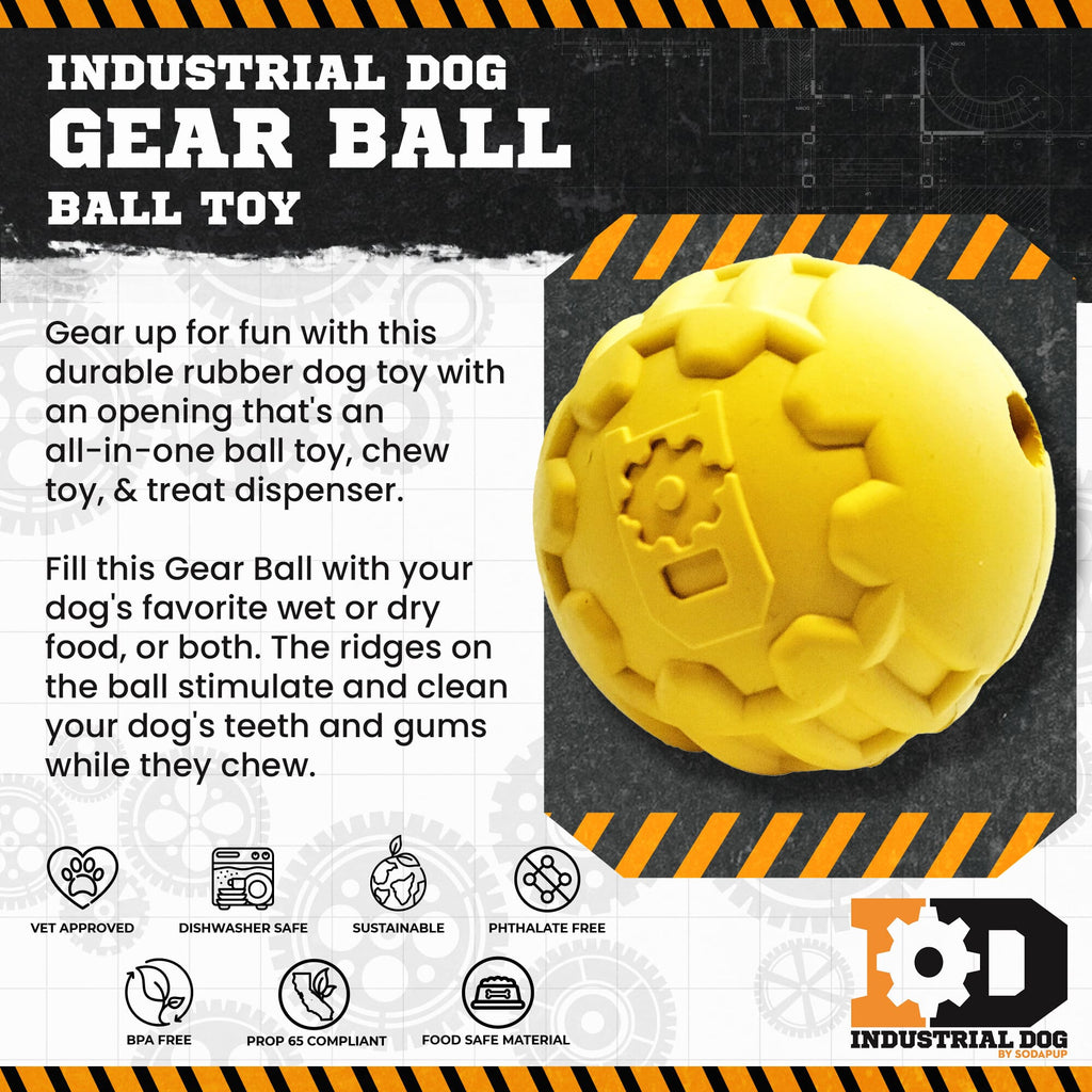 Industrial Ball Toy for Heavy Chewers - Dog  - (Yellow) -  (Rubber) - (SodaPup)