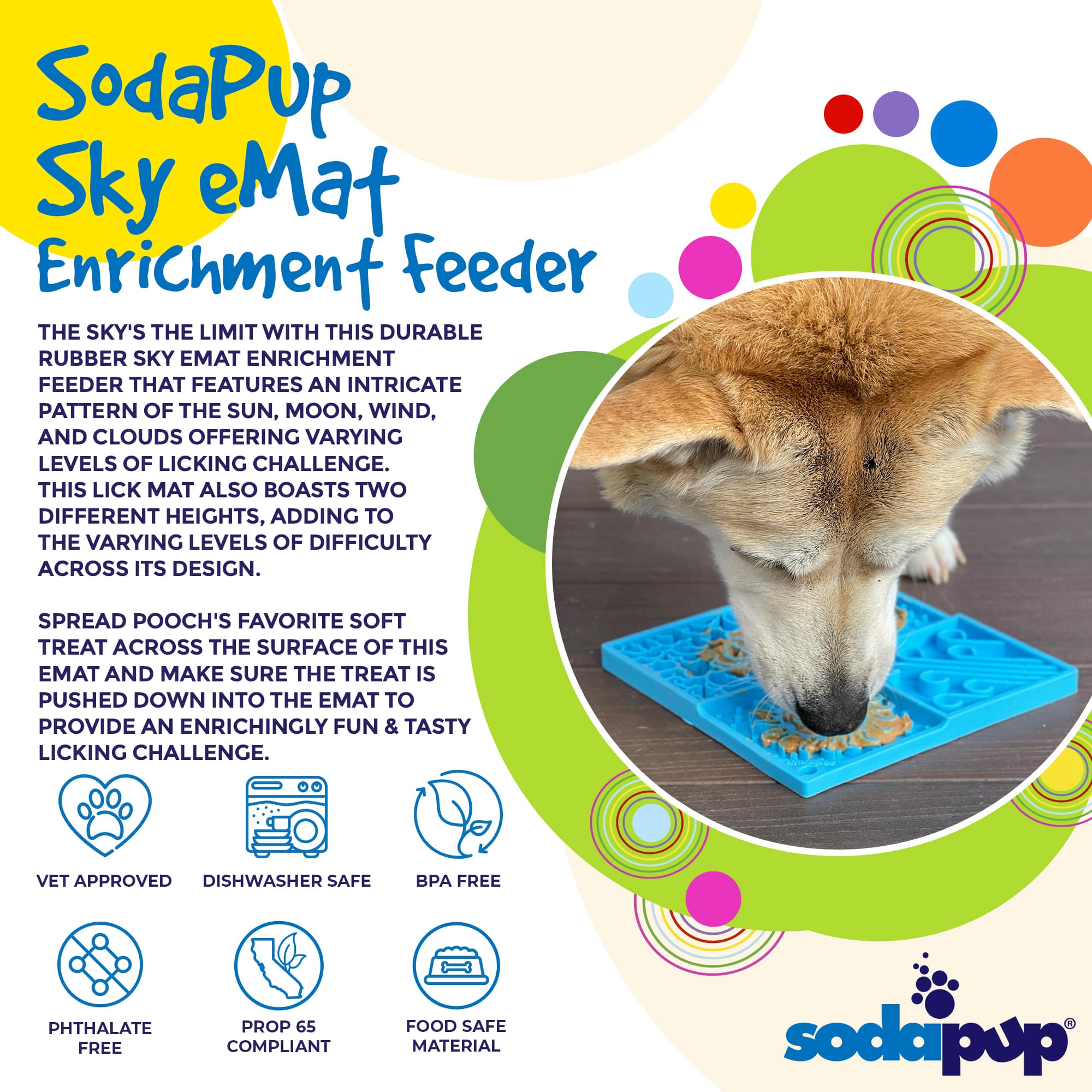 Anxious Dog: Try this Relief Enrichment Lick Mat (Sky Patterns) (Light Blue & Yellow)