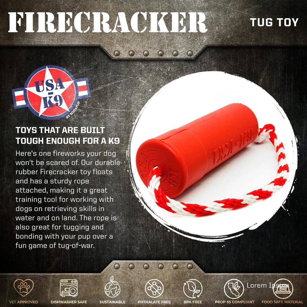 K9 Firecracker Floating Training Dummy Toy - Large Dog - (Reward Chew Toy) - (Rubber) - (Red) - (USA)