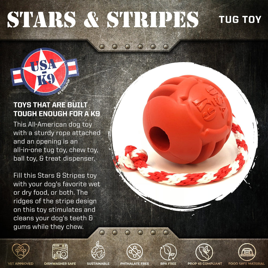 USA-K9 Stars and Stripes Rubber Toy - Dog  - (Red) -  (Rubber) - (Heavy Chewers) - (While Supplies Last)