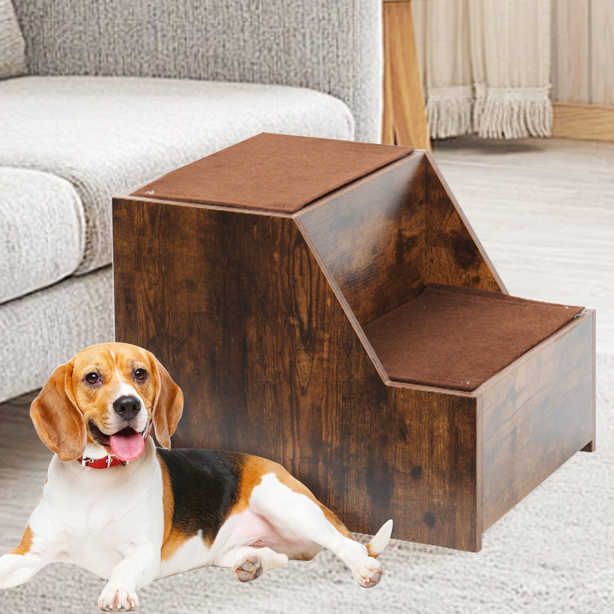 Pet Bunk Bed with Removable Step - Dog Cat - (Sturdy) - (Brown) - (Up to 90 lbs) - (While Supplies Last)