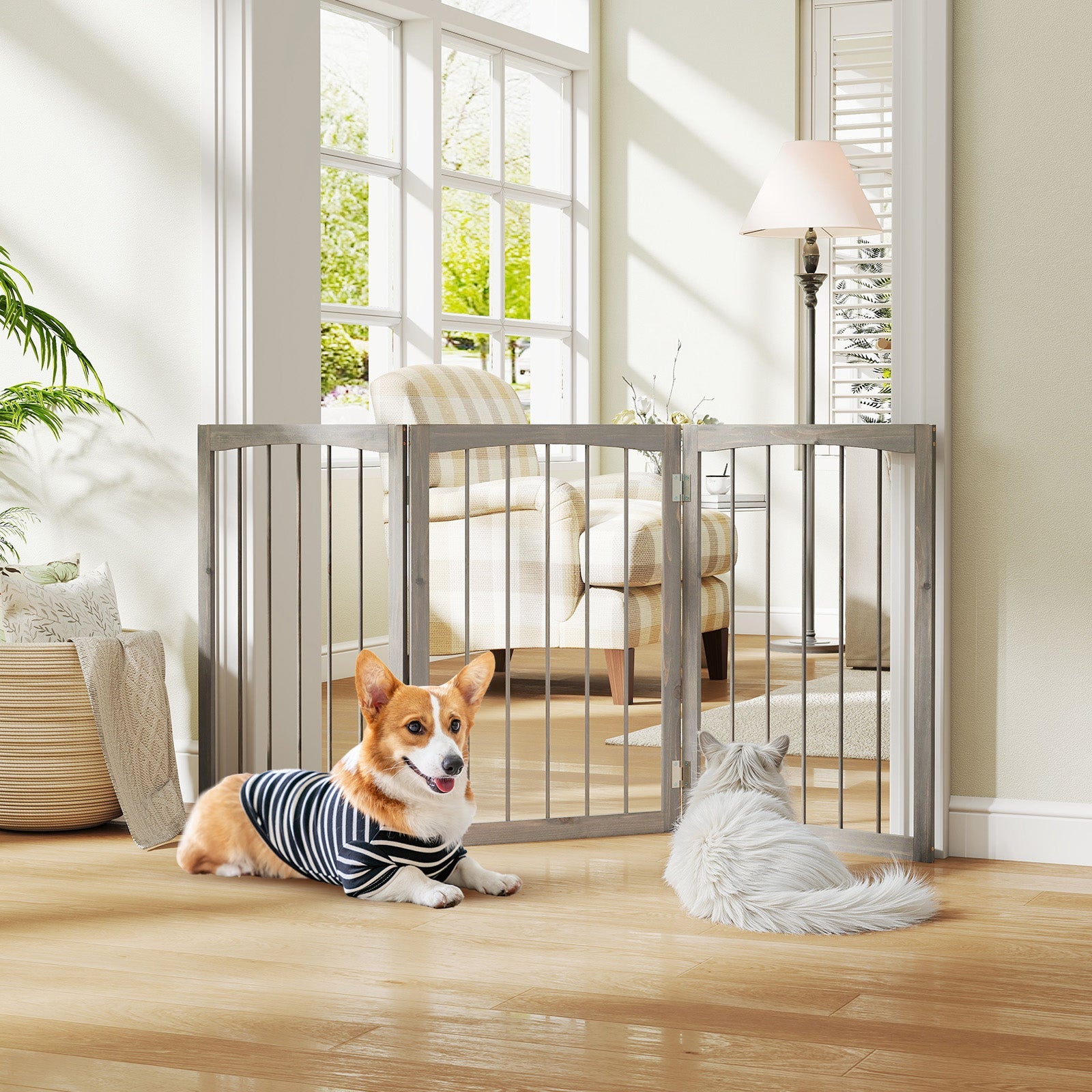 Pet Fence Enclosure - Dog Cat - (Grey) - (Wood) - (Durable) - (S-M Pet) - (30"T) - (Gbruno)