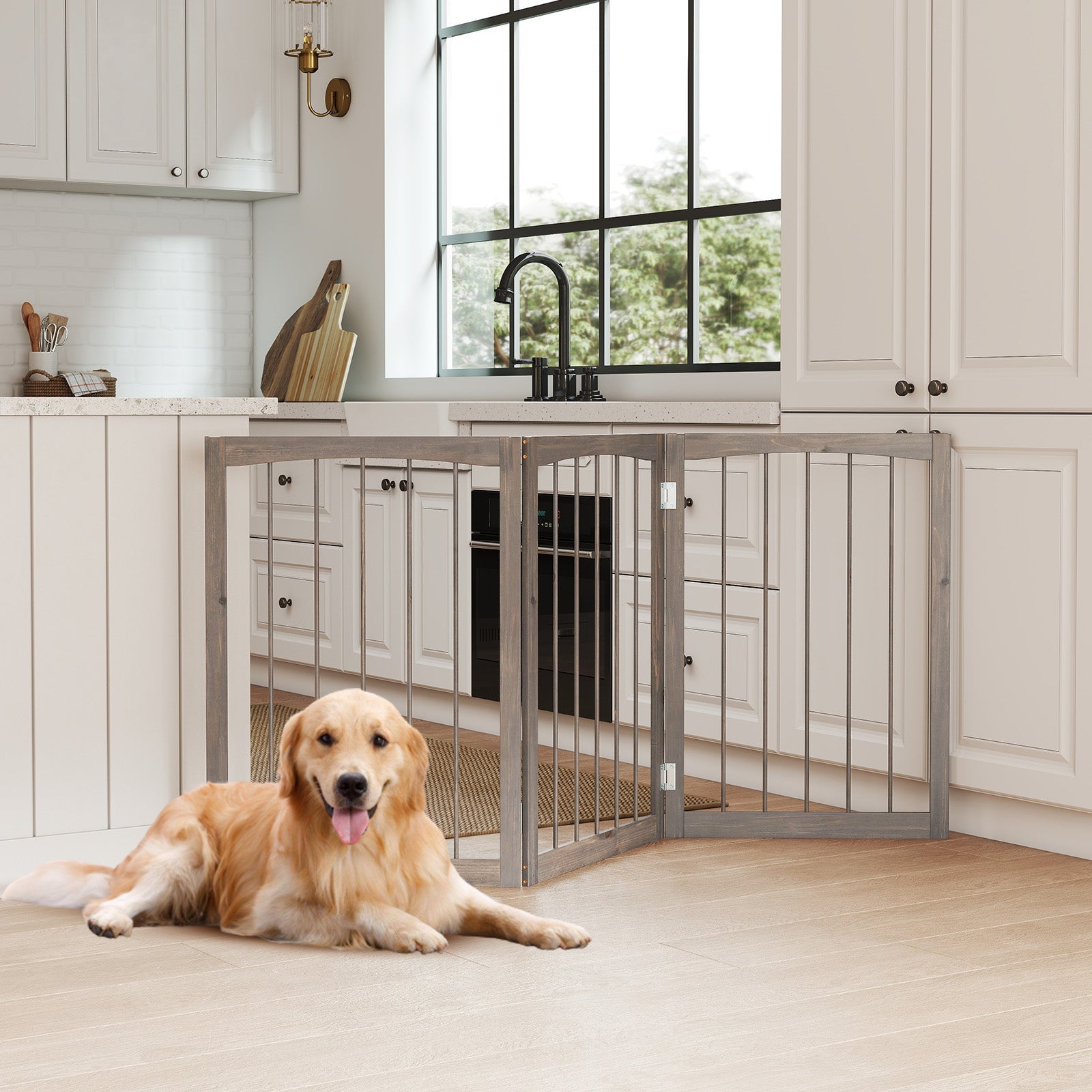 Pet Fence Enclosure - Dog Cat - (Grey) - (Wood) - (Durable) - (S-M Pet) - (30"T) - (Gbruno)
