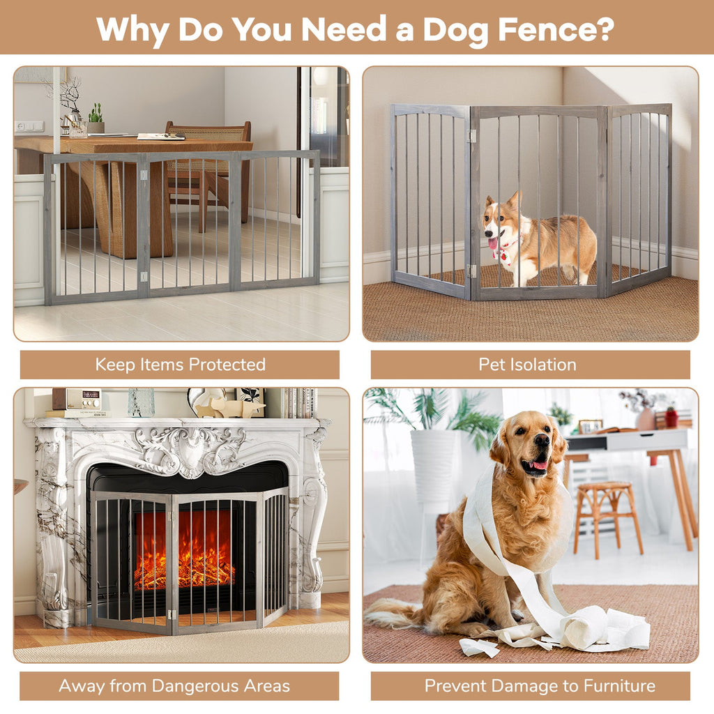 Pet Fence Enclosure - Dog Cat - (Grey) - (Wood) - (Durable) - (S-M Pet) - (30"T) - (Gbruno)