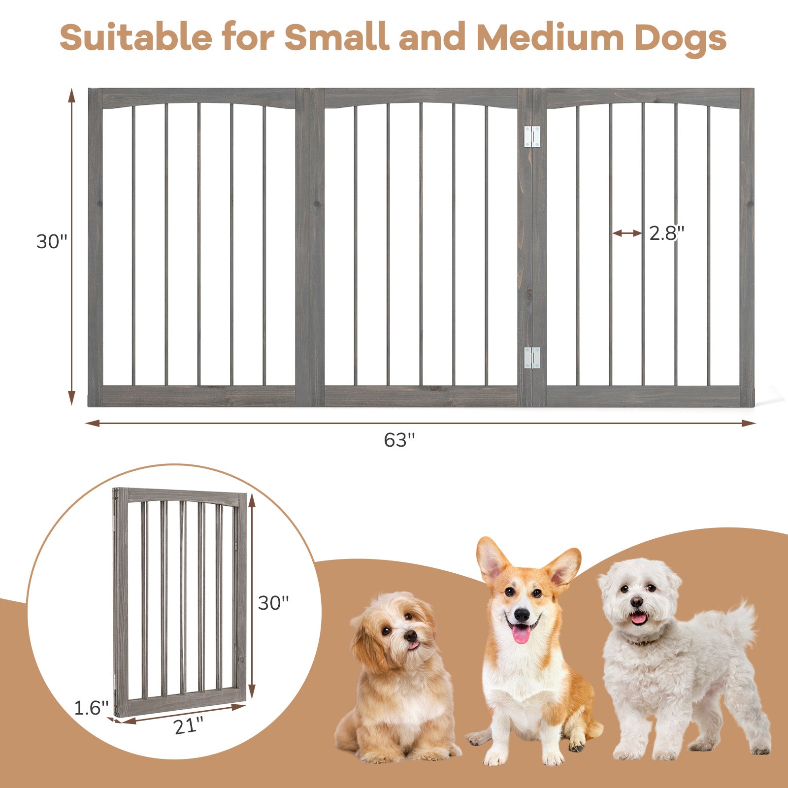 Pet Fence Enclosure - Dog Cat - (Grey) - (Wood) - (Durable) - (S-M Pet) - (30"T) - (Gbruno)