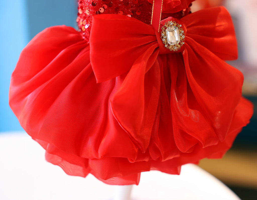 Princess Dress with Layered Tulle Skirt - Dog - (XS-XL) and Customizable  - (Red) - (While Supplies Last)