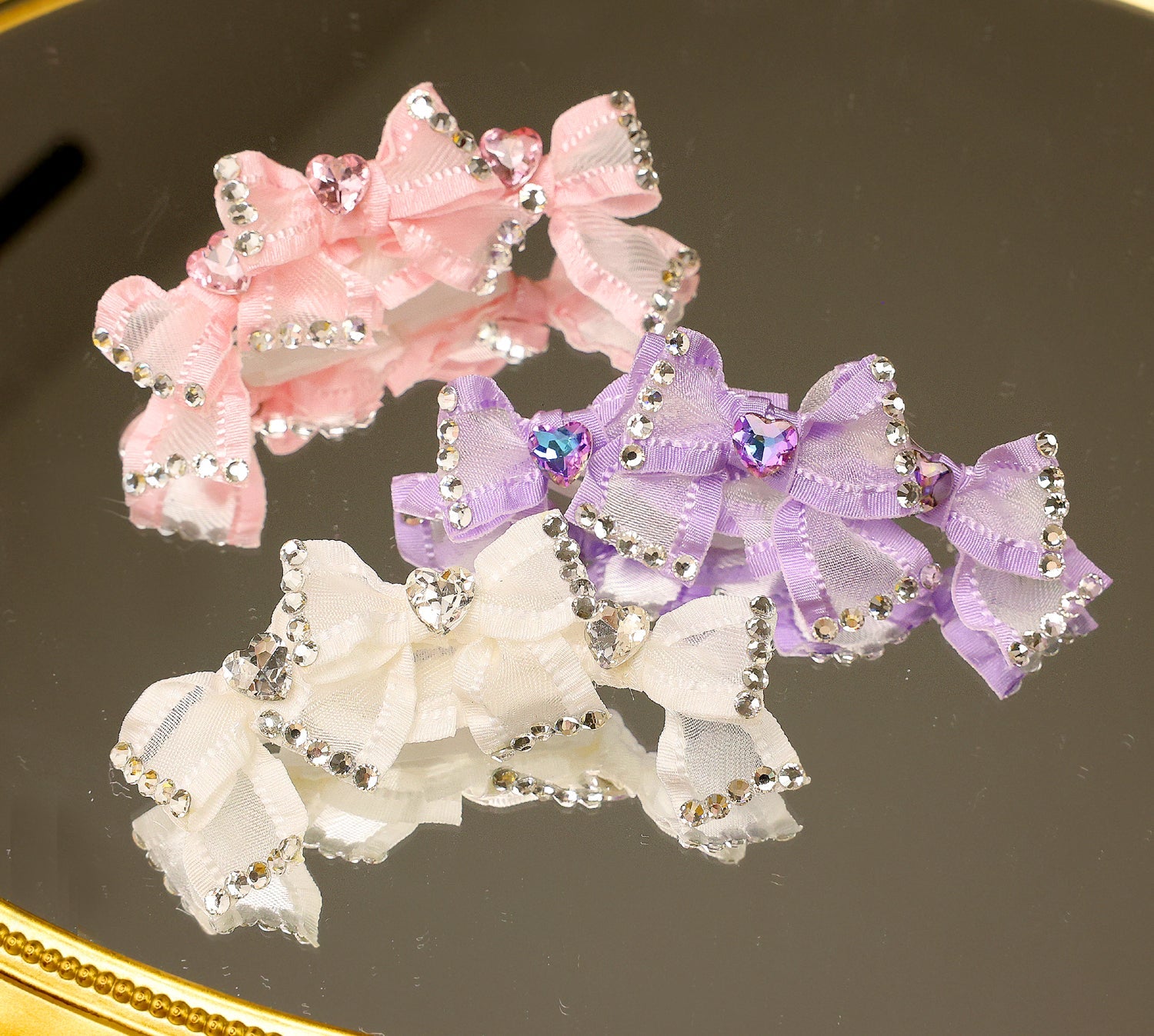 Rhinestone Layered Bow Hair Clip - (4 Colors) - Dog Cat - (While Supplies Last)