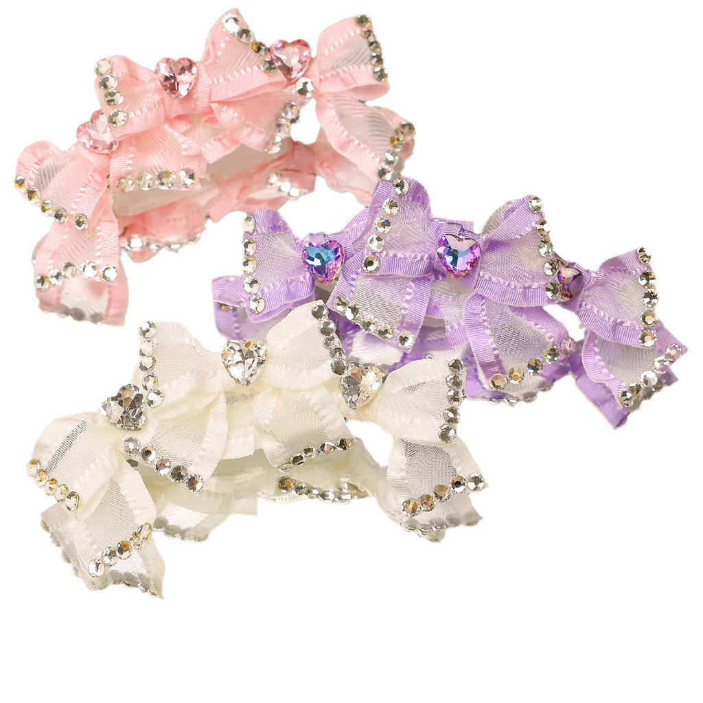 Rhinestone Layered Bow Hair Clip - (4 Colors) - Dog Cat - (While Supplies Last)