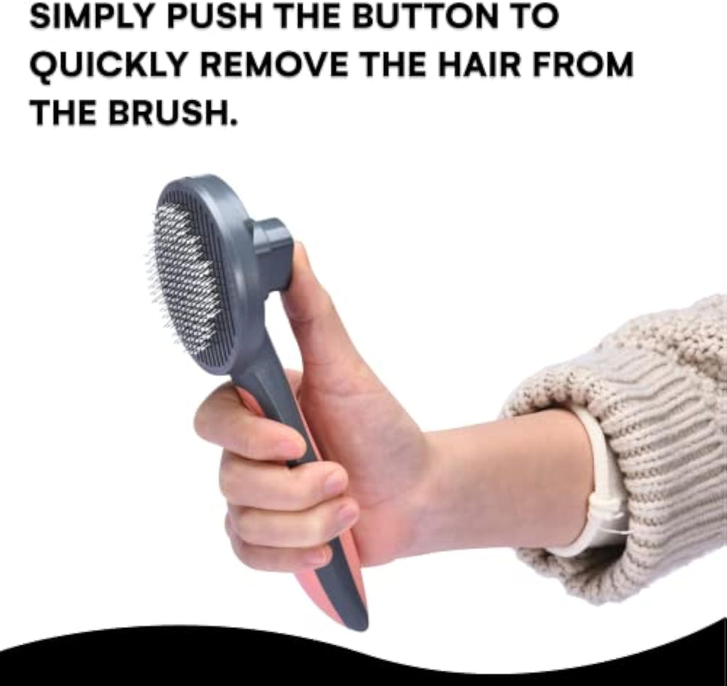 Grooming Brush - Dog Cat - (Self-Cleaning Slicker) - (3 Color Options) - (Removes Loose and Tangled Hair) -