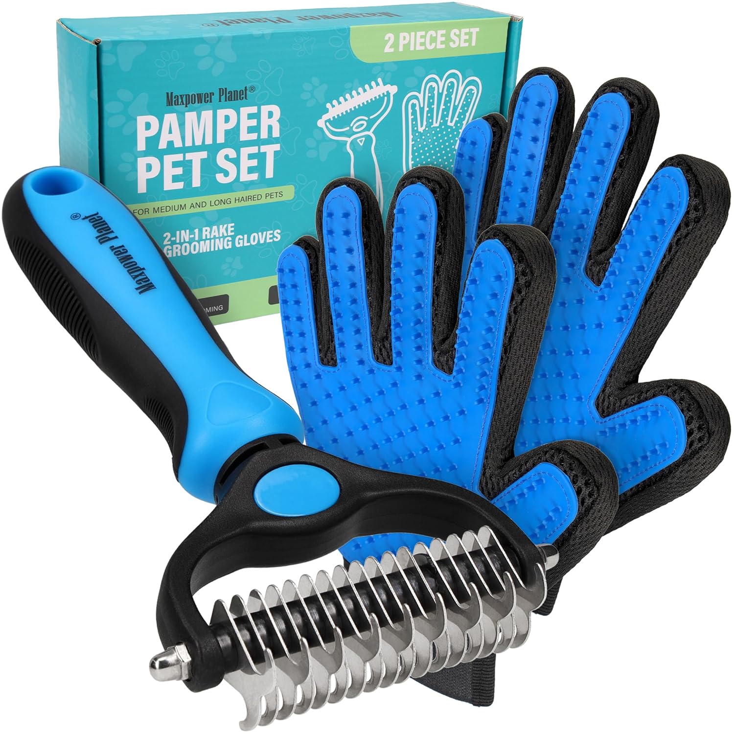 Grooming Rake - Dog Cat  - (Dematting & Deshedding Tool) - (Maxpower Dual-Sided) - (3 Color Options) - (While Supplies Last))