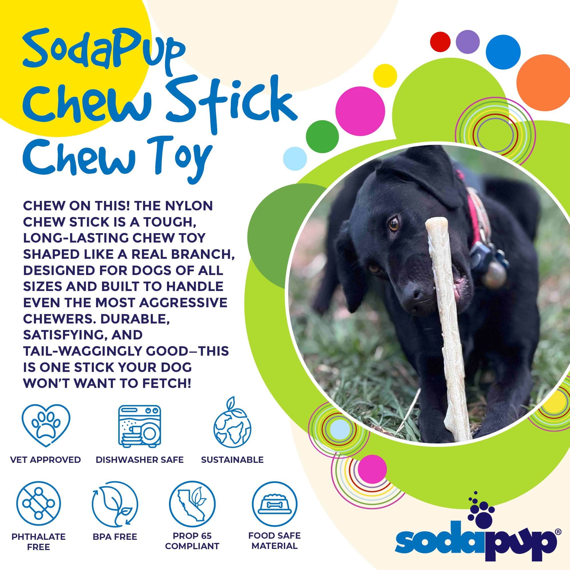 Nylon Chew Stick for Power Chewers - Dog - (Indestructible Dog Toy) - (SodaPup)