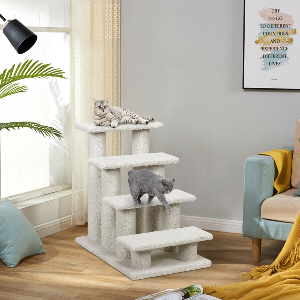 4-Step Stairs with Scratching Posts - Cat - (DirectDeals) - (Grey, Beige) - While Supplies Last)