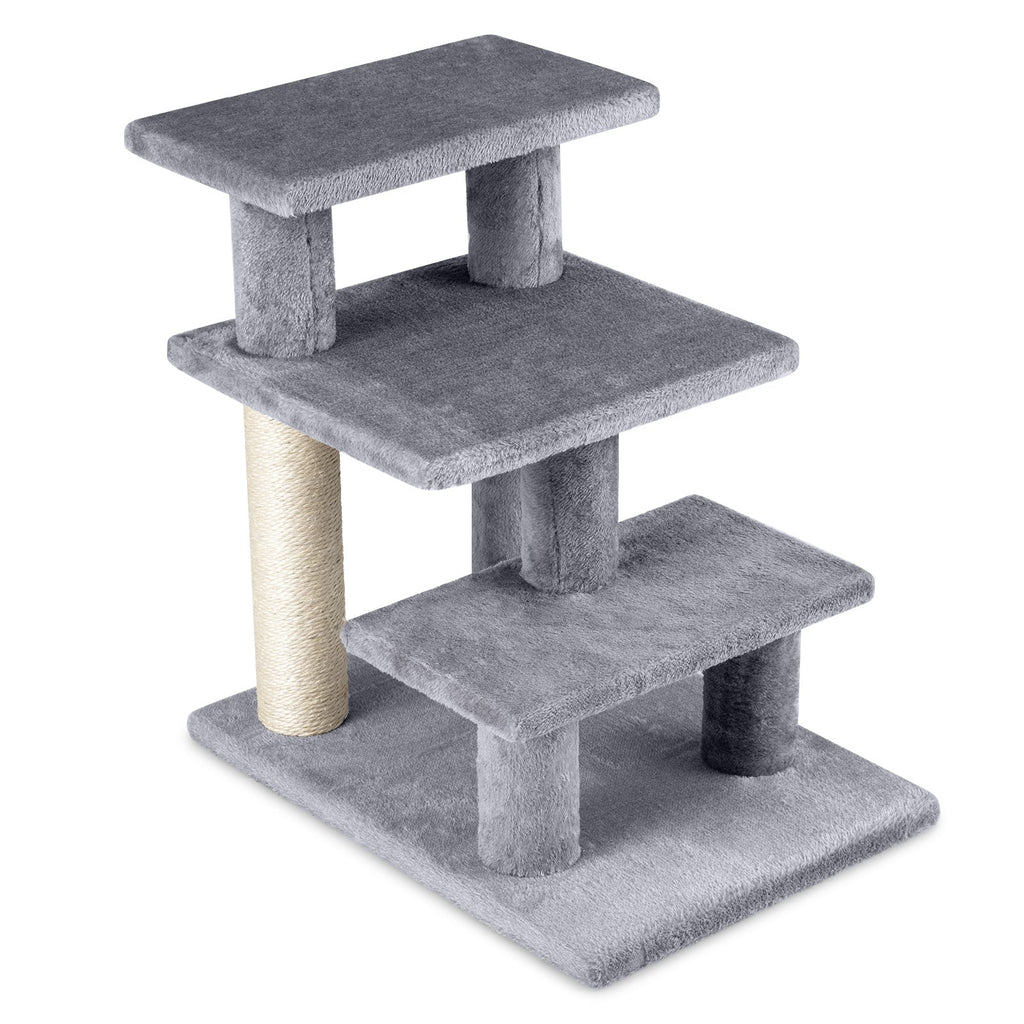 3-Tier Plush Stairs with Scratching Posts - Cat - (Grey) - (While Supplies Last)
