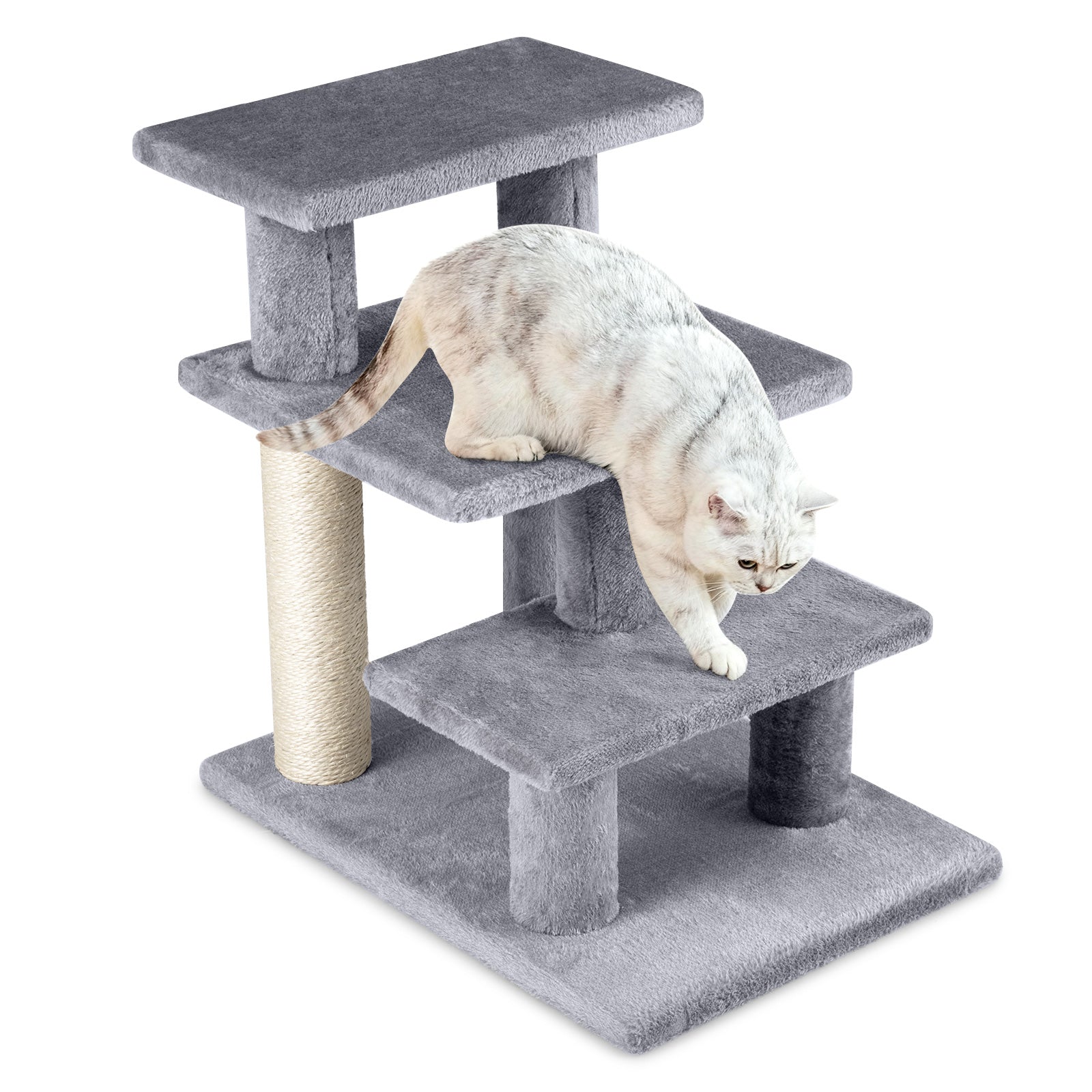 3-Tier Plush Stairs with Scratching Posts - Cat - (Grey) - (While Supplies Last)