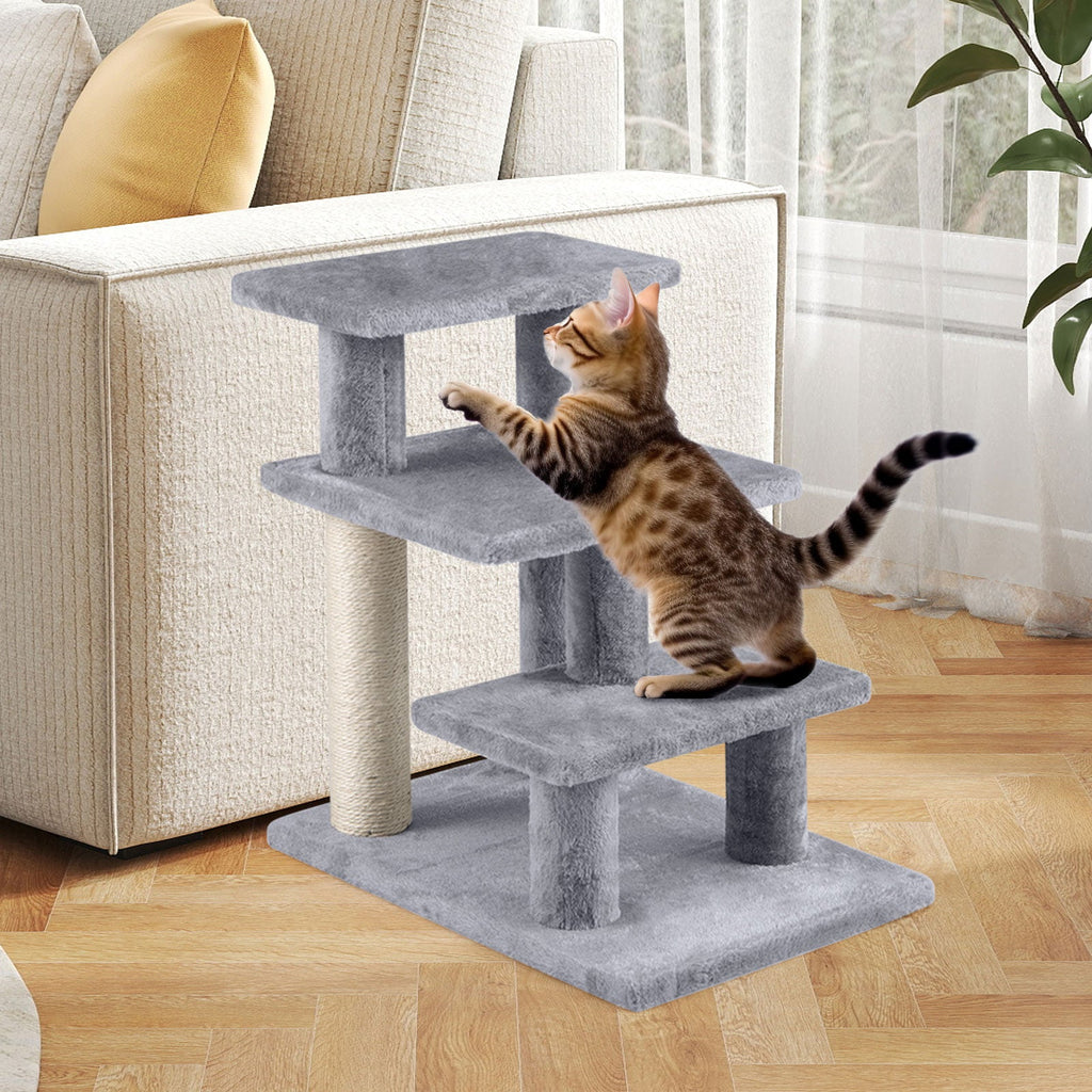 3-Tier Plush Stairs with Scratching Posts - Cat - (Grey) - (While Supplies Last)