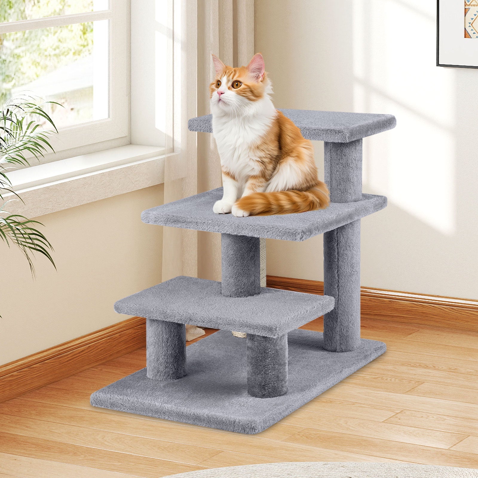 3-Tier Plush Stairs with Scratching Posts - Cat - (Grey) - (While Supplies Last)