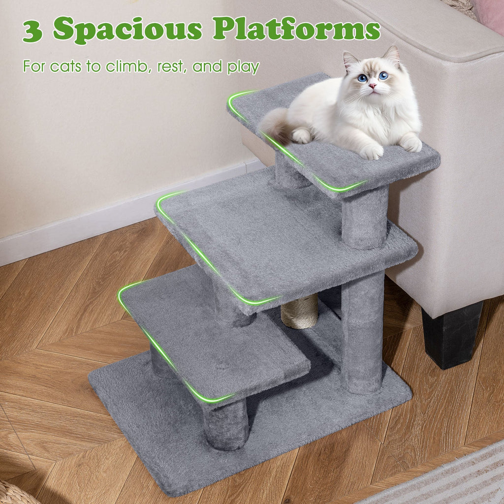 3-Tier Plush Stairs with Scratching Posts - Cat - (Grey) - (While Supplies Last)