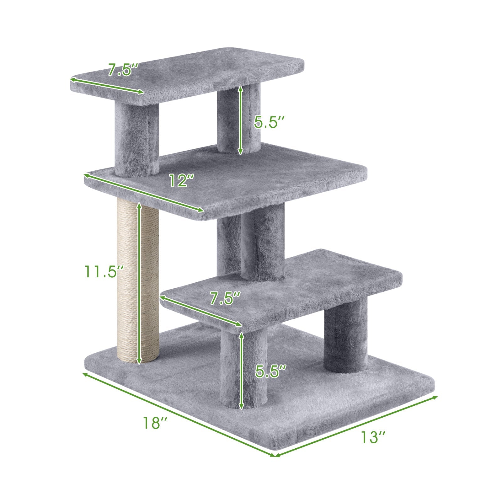 3-Tier Plush Stairs with Scratching Posts - Cat - (Grey) - (While Supplies Last)