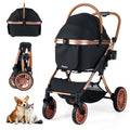 3-in-1 Foldable Stroller with 180 Degree Canopy, Carrier, and Car Seat - Dog Cat - (Black)