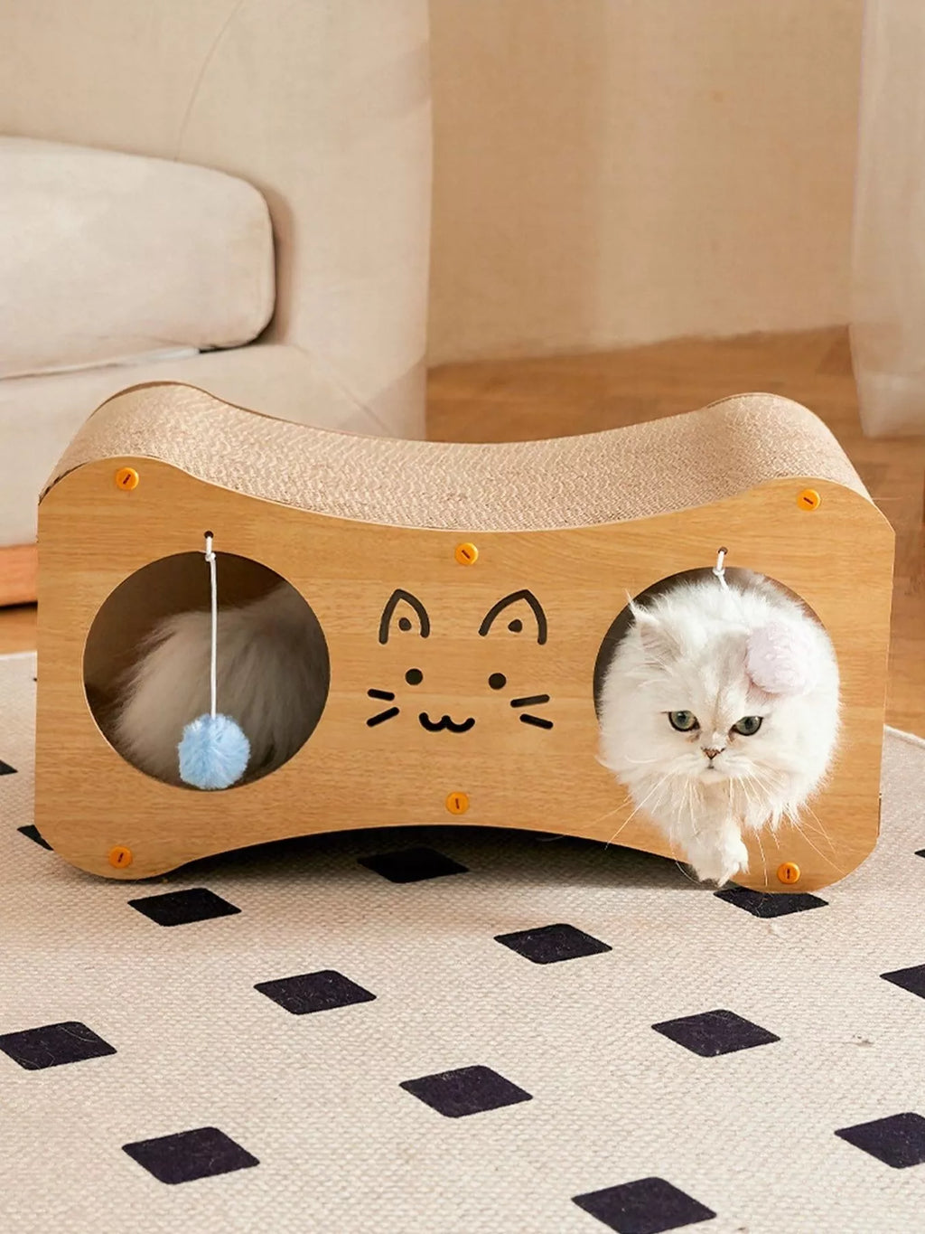 Interactive Lounge with Scratch Pad and Toys - Cat - (Tan, Gumleaf) - (Wood)- (S, L) - While Supplies Last)