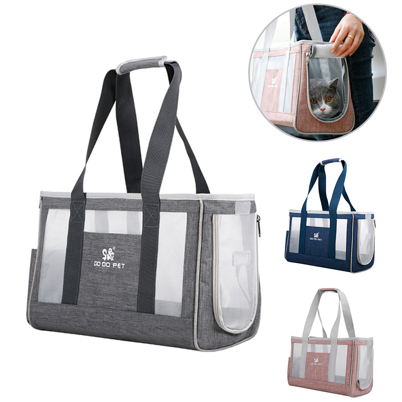 Portable Pet Travel Bag - Dog Cat - 3 Color Options) - (S,L) - (Panoramic Mesh Windows)