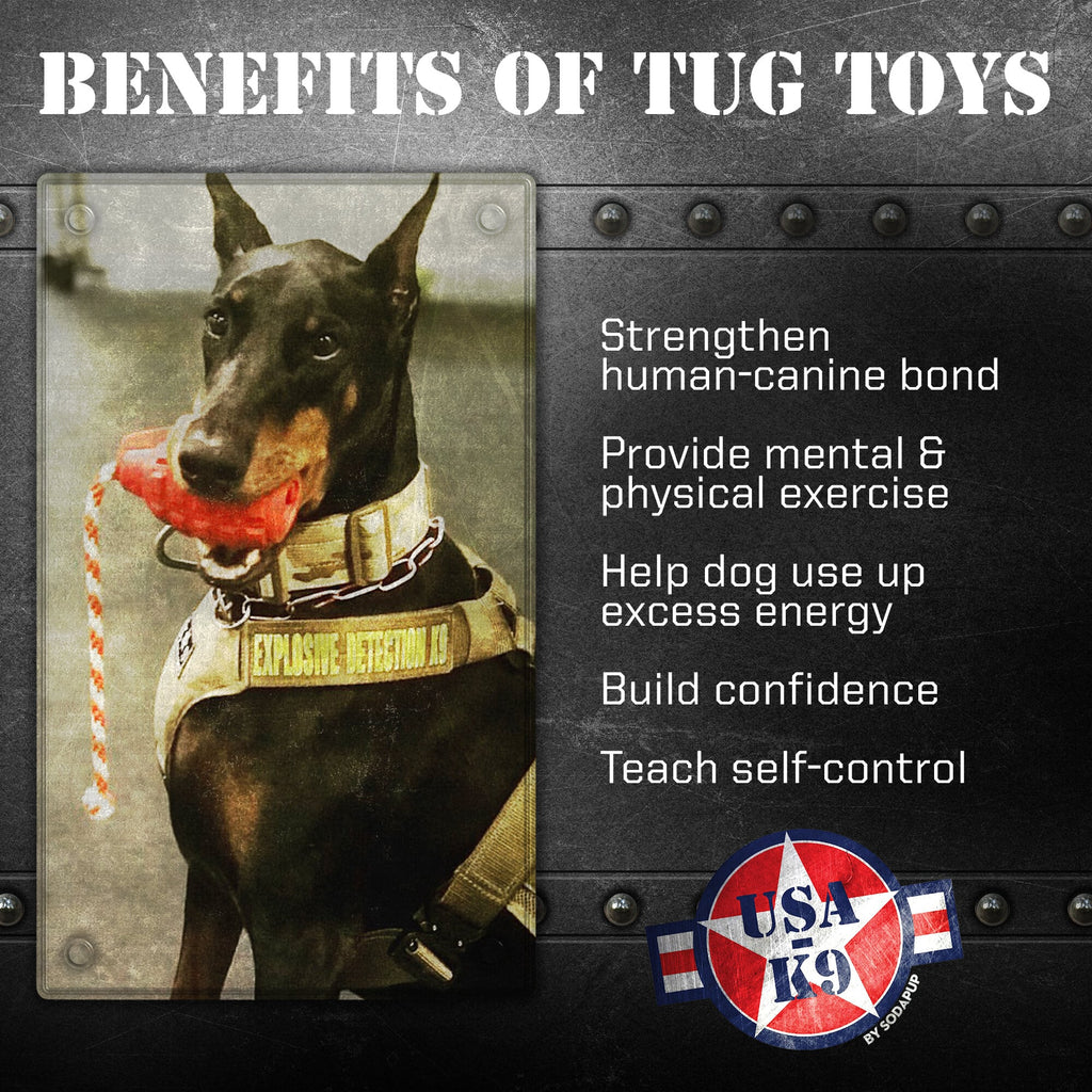 USA-K9 Grenade Shaped Rubber Tug Toy -  Dog -  (M, L) - (Treat Dispenser) - (Blue, Red) - (While Supplies Last)