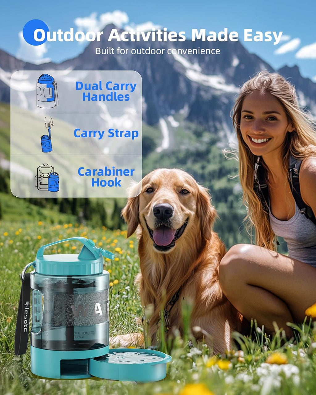 Leak Proof Travel Water Bottle with Bowl - Dog - (77oz, 95oz) - (4 Color Options) - (While Supplies Last)