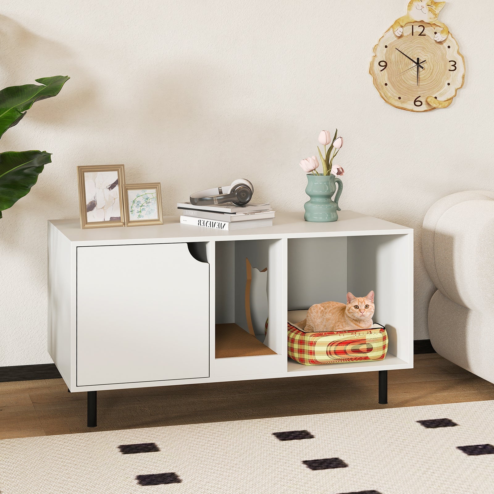 Litter Box Wood Furniture Enclosure for 2 Cats, or Cozy Condo - (White)
