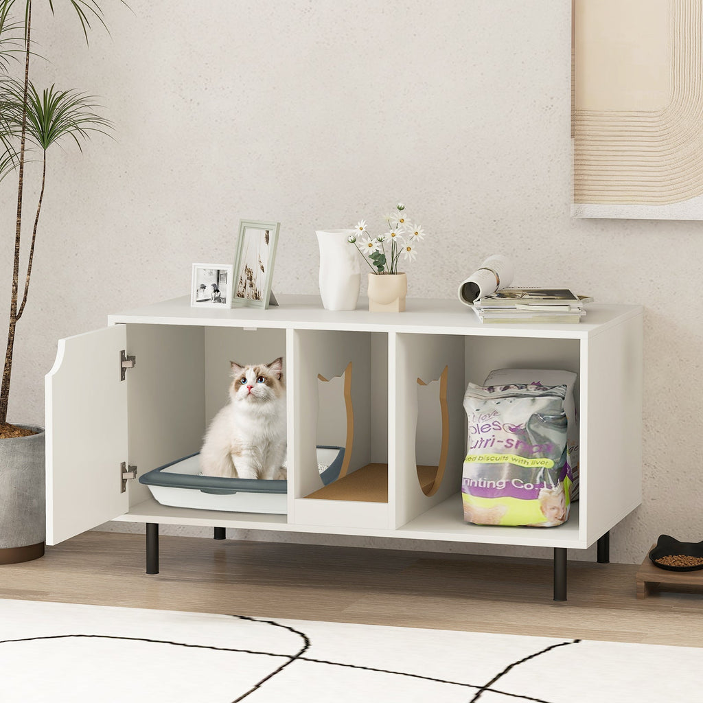 Litter Box Wood Furniture Enclosure for 2 Cats, or Cozy Condo - (White)
