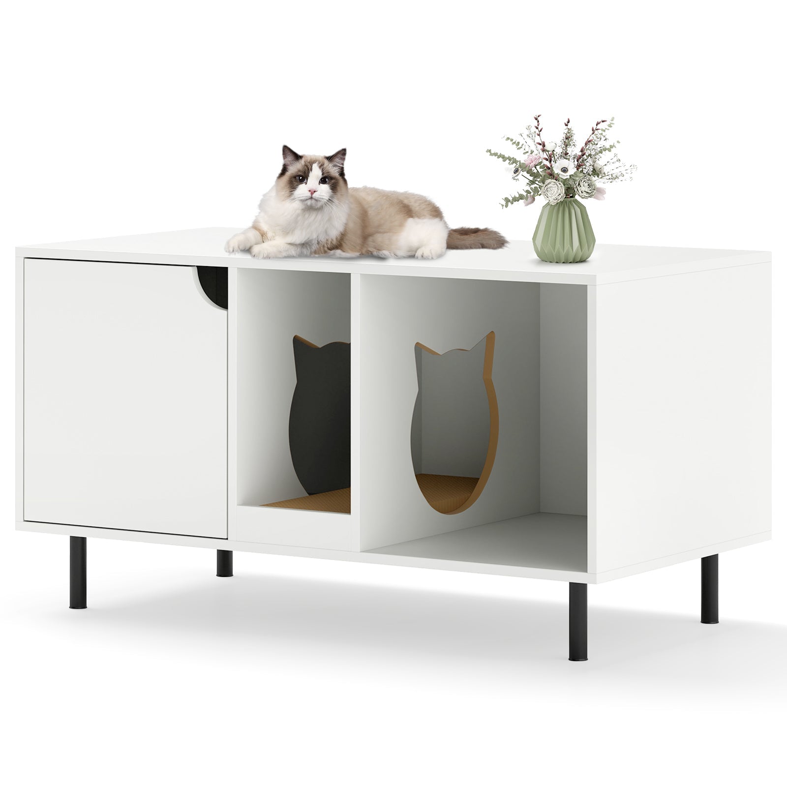 Litter Box Wood Furniture Enclosure for 2 Cats, or Cozy Condo - (White)