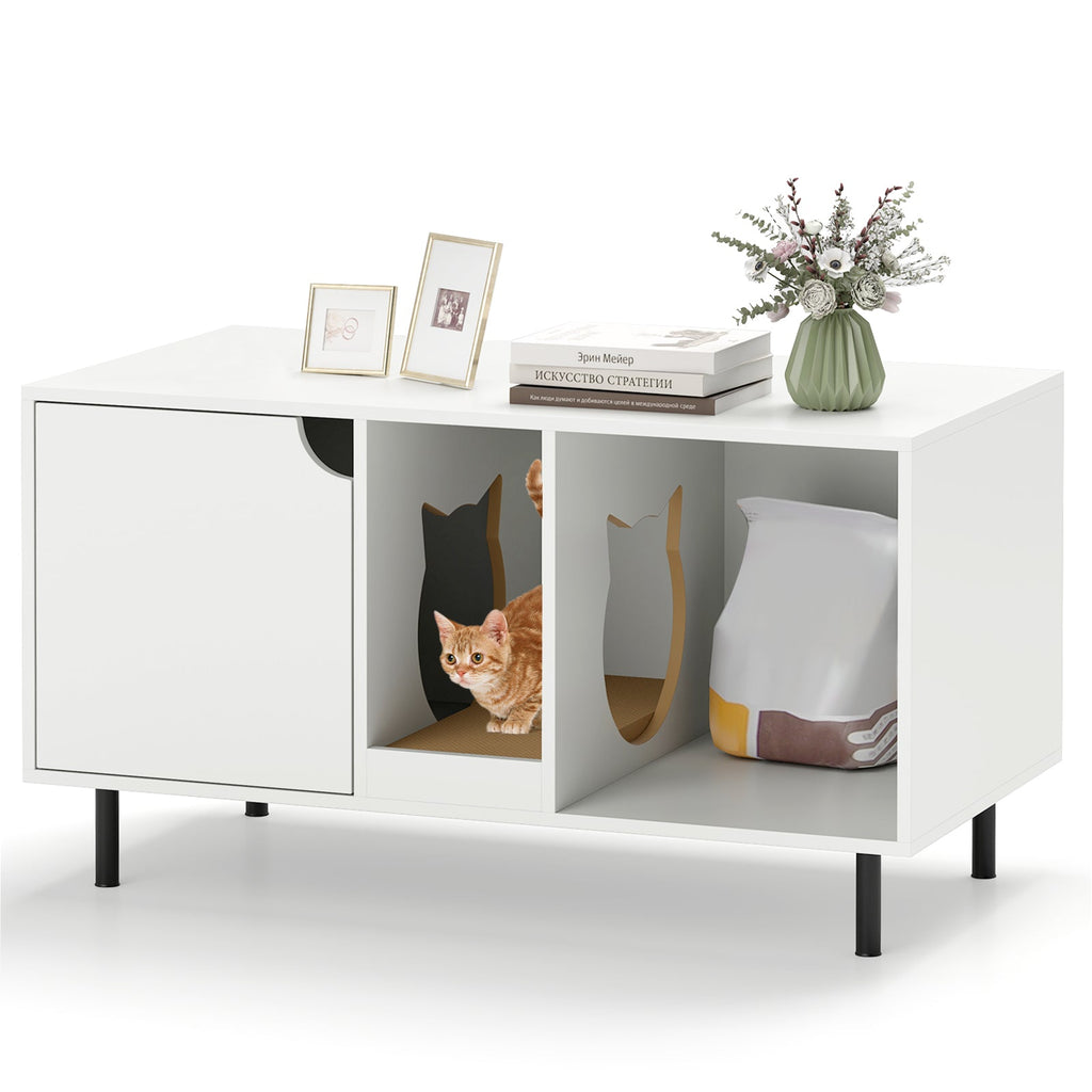 Litter Box Wood Furniture Enclosure for 2 Cats, or Cozy Condo - (White)