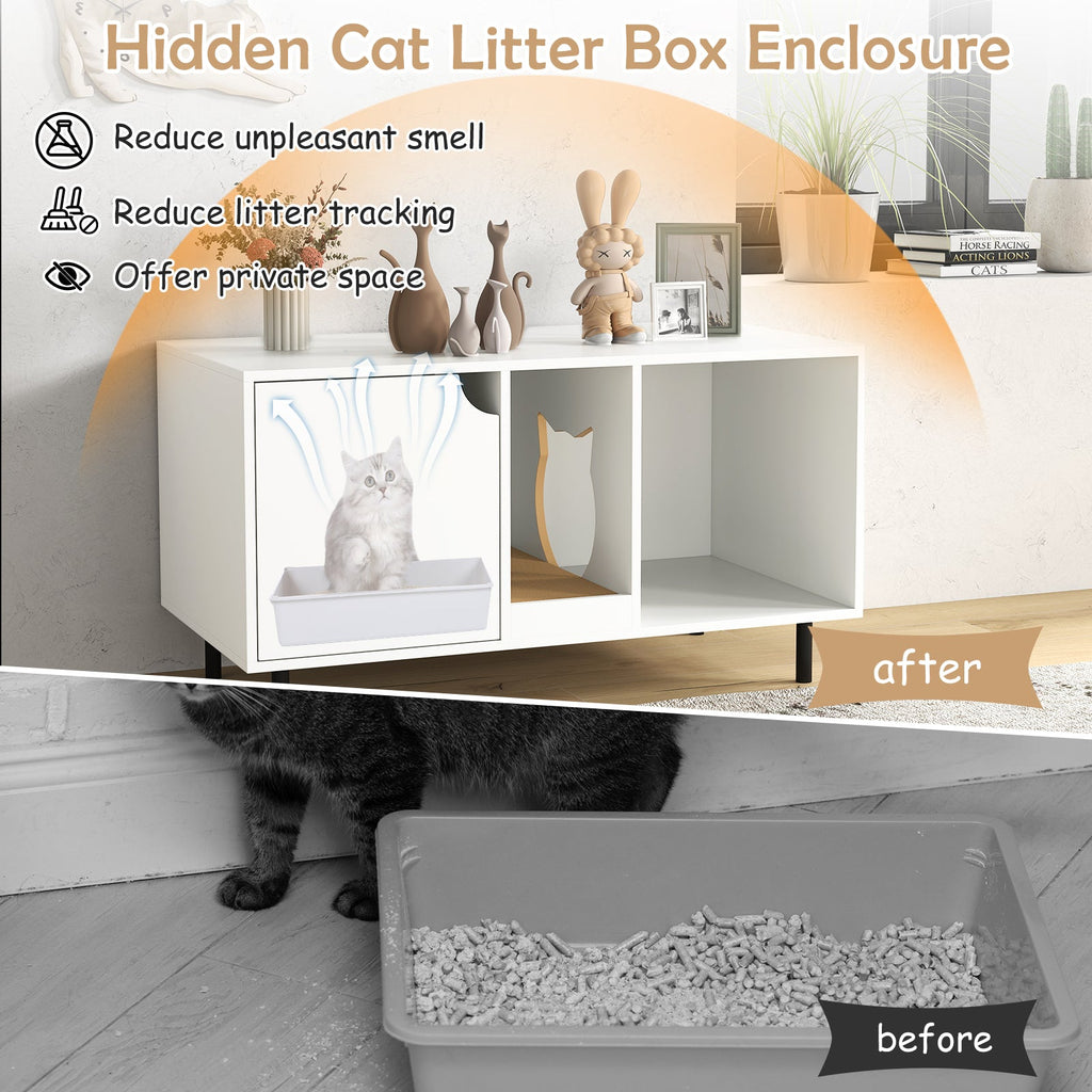 Litter Box Wood Furniture Enclosure for 2 Cats, or Cozy Condo - (White)