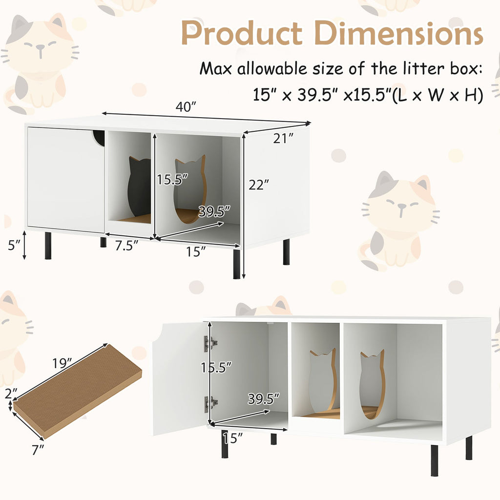 Litter Box Wood Furniture Enclosure for 2 Cats, or Cozy Condo - (White)