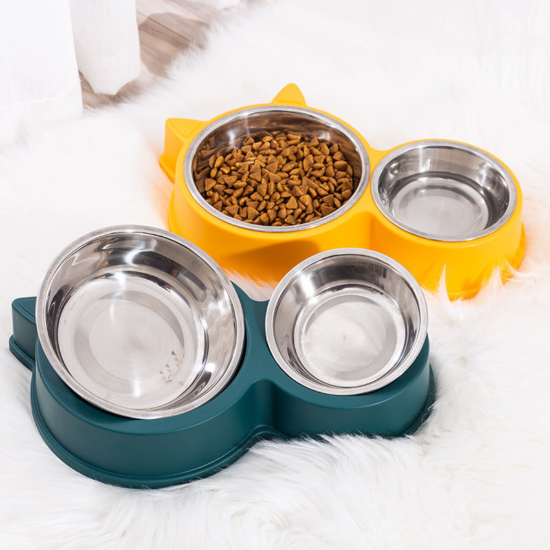 Anti-tumble Dual Cat Ear Food and Water Bowl - (4 Color Options)