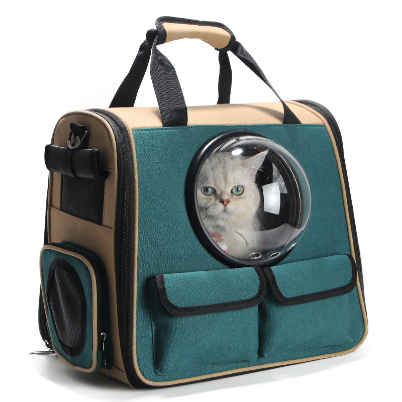 Pet Carrier Travel Bag  - Cat - (Dark Green) - (Stylish) - (Bubble Window)