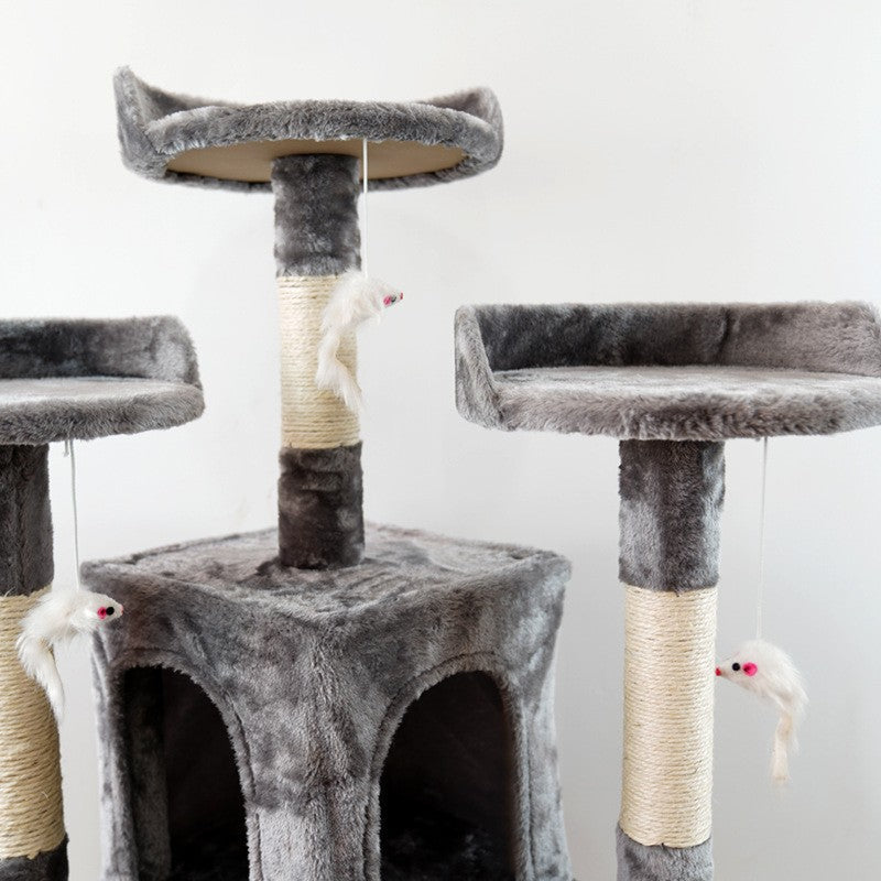 Large Wood Cat Tree - Cats  - (3-Jumping Platforms) - (2 Cat Houses) - (Scratch Posts)  - (Dark Grey) -