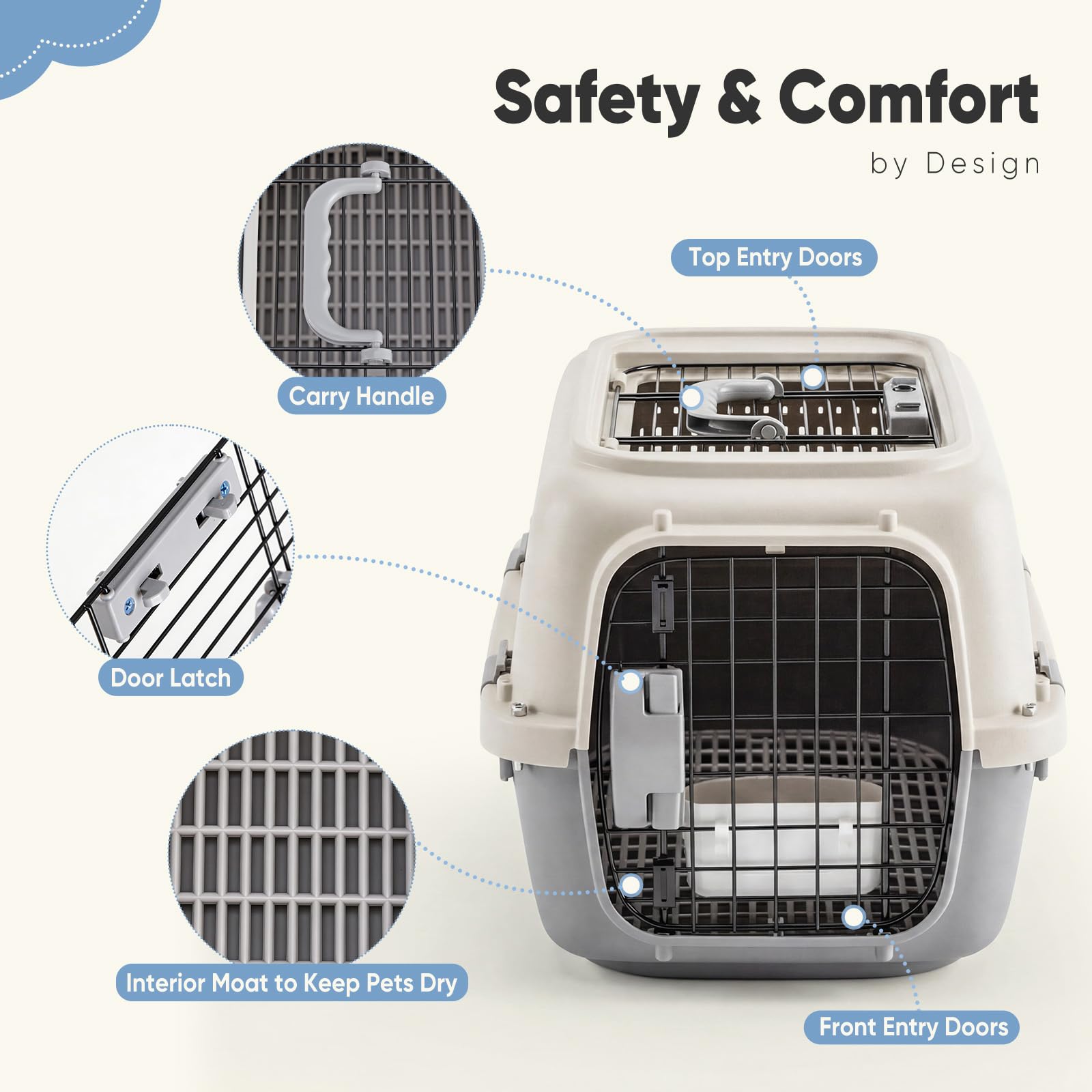 Airline Approved Secure Pet Travel Crate with Food Bowl - Dog - (3 Color Options) - (M,L)