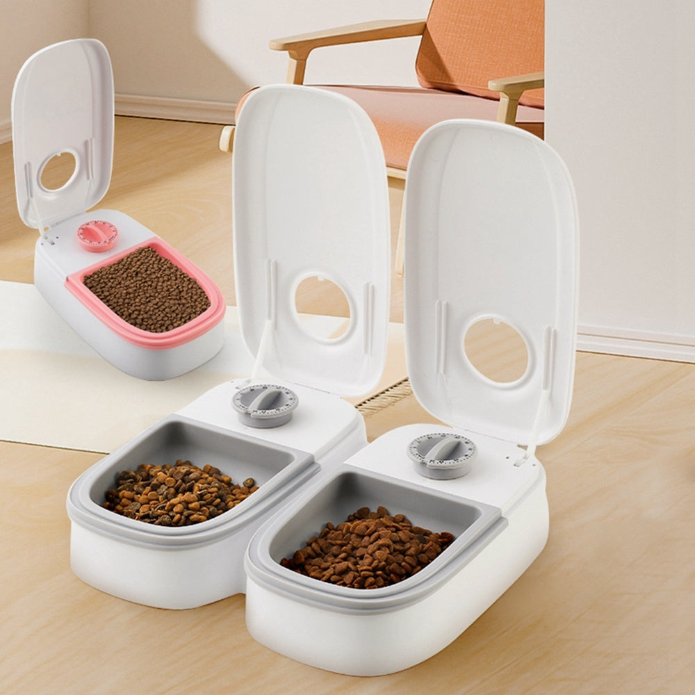 Automatic 2-in-1 Gravity Food and Water Feeder - Dog Cat - (2 Size Options) - (Pink, Grey)