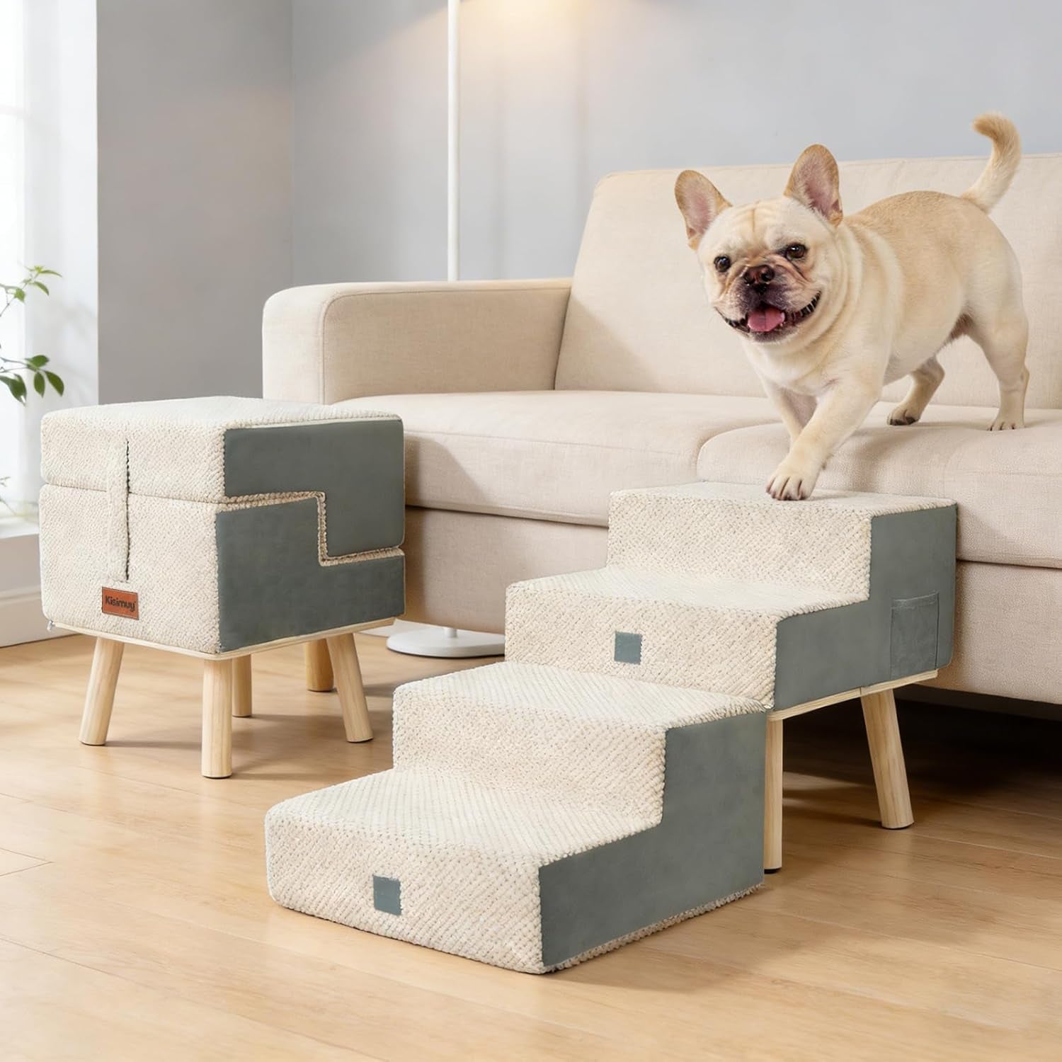 4-Step Stairs  - Dog - (Foldable and Portable) - (Beige, Grey) - (Frisco) - (While Supplies Last)