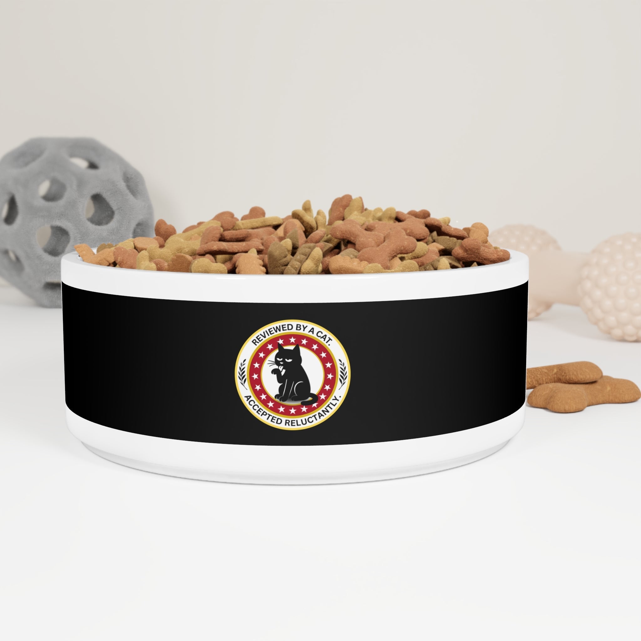 Ceramic Feeding Bowl with Cat Accepted Emblem - Cat - (16oz) - (White) - (While Supplies Last)